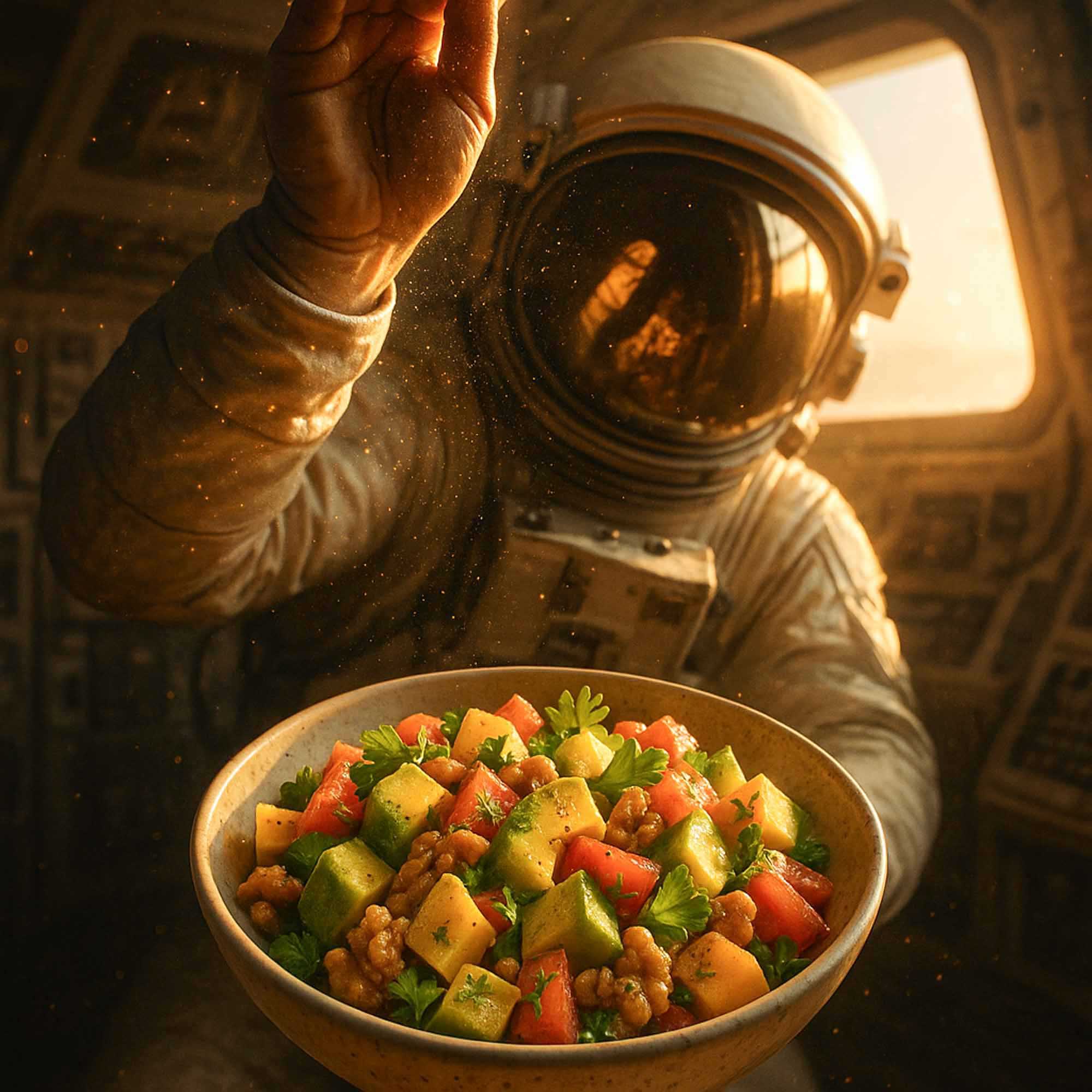 Kosmonaut mit Salat