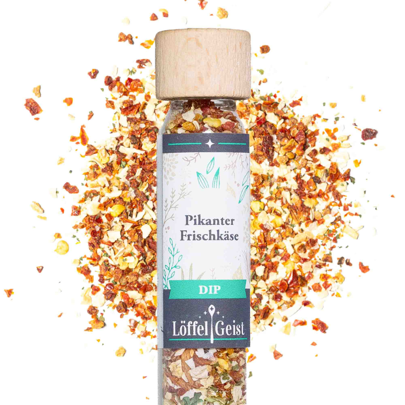 Pikanter Frischkäse Dip im Reagenzglas