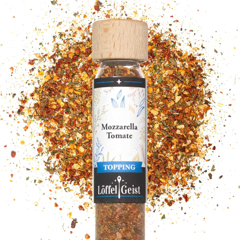 Mozzarella Tomate Topping im Reagenzglas